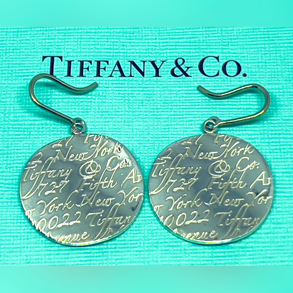 Tiffany & Co. Notes 925 Silver Large Wavy Circle Disc Dangle Hook Earrings